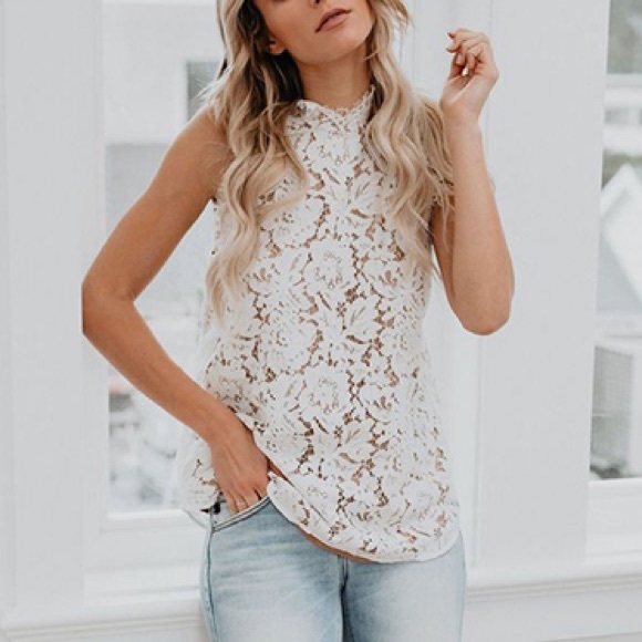 White lace lined tank top - Picture 5 of 11